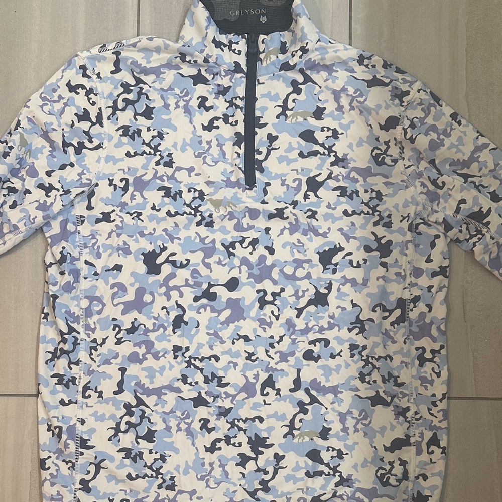Greyson Blue and White Camouflage Pullover